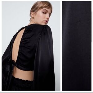 Zara Black Satin Top With Open Back